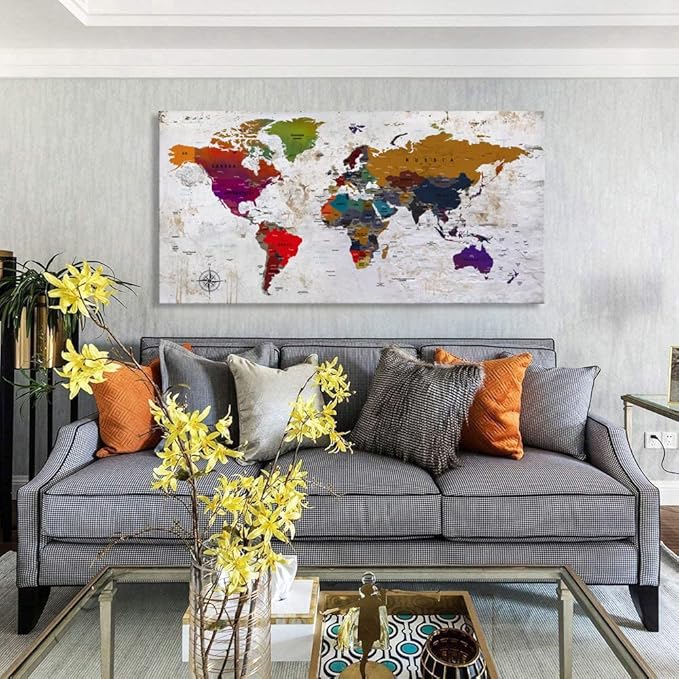 ZEYDRT Canvas Wall Art world map Wall Art for Office Living Room Home Decorations artwork Canvas Art Wall Decor map of the world Wall Decoration Vintage Office for Home Bedroom Decoration20 x40 …
