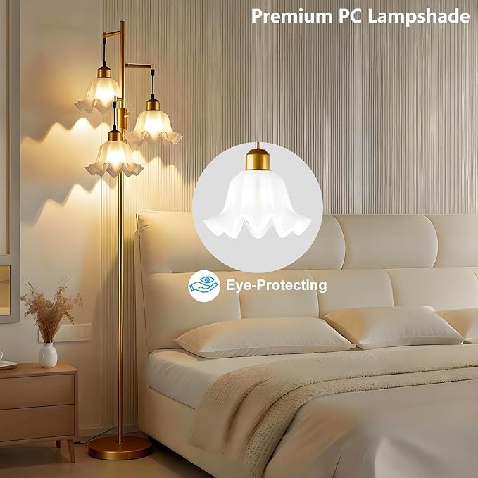 Lightdot 67IN 3-Light Flower Floor Lamp for Living Room, Dimmable Gold Tree Floor Lamps with Acrylic Shade for Wedding/Party, Floral Tall Lamp for Bedroom/Sofa Beside/Corner Decor(Bulb Included)