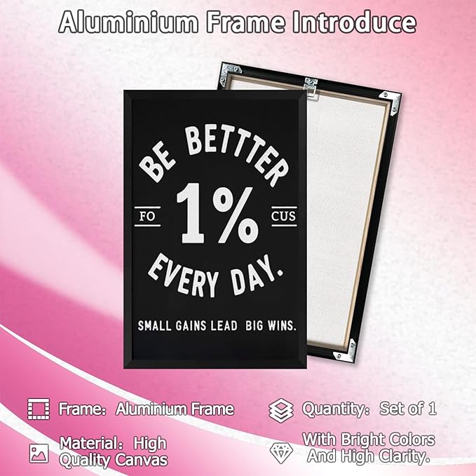 Inspirational Motivation 1% Better Every Day Canvas Poster Entrepreneur Success Life Saying Wall Art Hustle Inspiring Sign Prints Painting For Home Office Wall Decor 12x16in Framed
