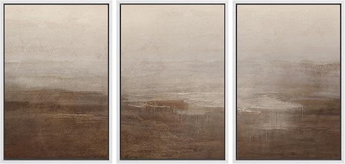 SIGNWIN Framed Canvas Print Wall Art Abstract Hazy Landscape Modern Minimalist Beige and Brown Nature Wilderness Modern Art Cool for Living Room, Bedroom, Office - 16"x24"x3 White