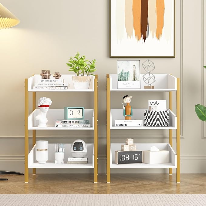 VECELO Bookshelf,Small Bookcase,3-Tier Storage Organizer,Industrial Shelving Unit for Living Room,Classroom,Office,Dormitory,White