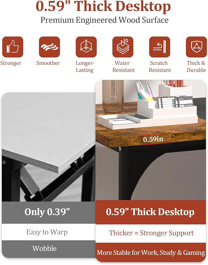 Computer Desk 47.2" Office Desk, Extra Wide 23.62” Carbon Fiber Deep Desktop, 0.59” Thick Heavy-Duty Home Office Desks, Office Table with Steel Frame, Wood Desk for Bedroom Study Writing Gaming Work
