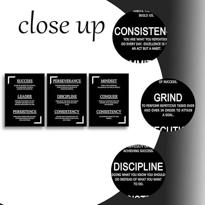 Consistency Perseverance Discipline Motivational Canvas Wall Art Inspirational Quotes Picture Painting Positive Print Poster for Office Gym Living Room Bedroom Wall Decor Ready to Hang [36''Wx16''H]