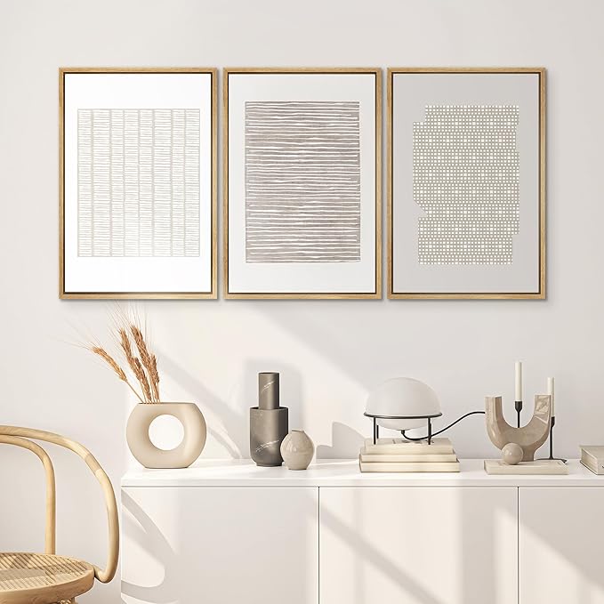 SIGNWIN Framed Canvas Print Wall Art Set Tan Geometric Pattern Landscape Abstract Shapes Cozy Neutral Modern Art Decorative Boho Relax Nordic for Living Room, Bedroom, Office - 24"x36"x3 Natural