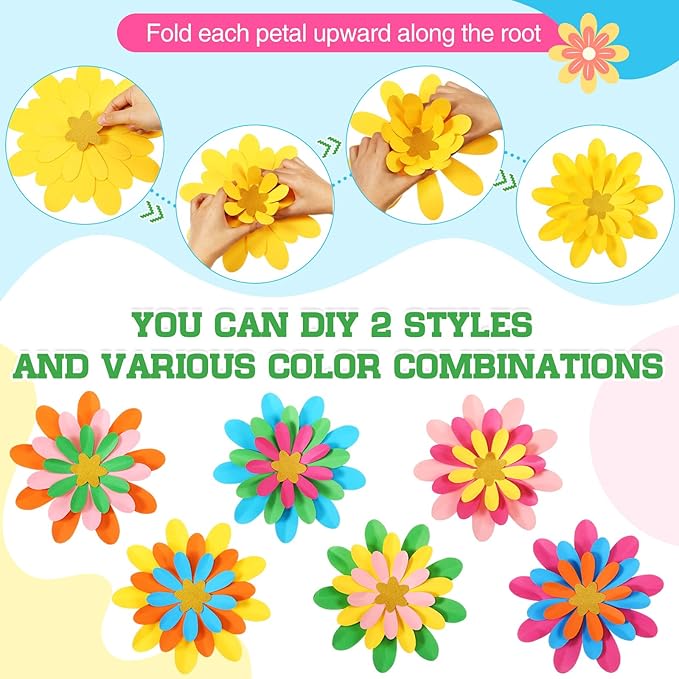18 Pcs Paper Flowers Decor for Wall DIY Flower Bulletin Board 3D Spring Fiesta Mexican Paper Floral Decoration for Photo Backdrop Classroom Back to School Party(Rounded Star,Rainbow)
