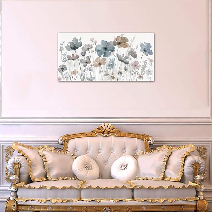 yearainn Elegant Flowers Canvas Wall Art - Floral Pictures for Wall Decor Indigo Brown Grey Canvas Painting Nature Printing Artwork for Living Room Bedroom Home Office Wall Decoration 20" x 40"