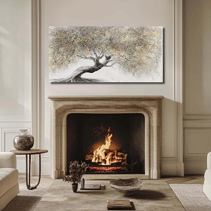 Gold Wall Art Canvas Wall Pictures Large Artwork Landscape Painting Photo Prints Wall Decorations Tree Wall Decor for Living Room Dining Room 29"x58"