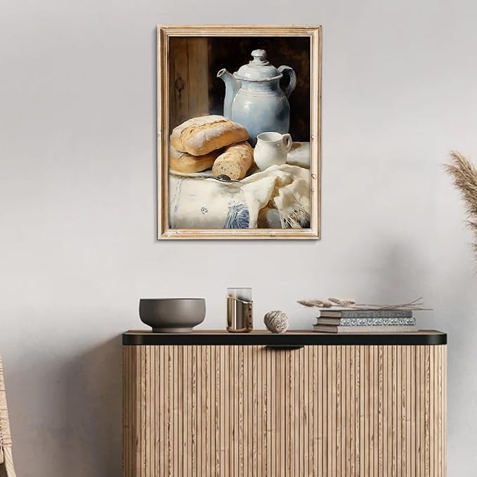 uniro Vintage Kitchen Wall Art Prints - Country Bread Canvas Wall Art Decor Rustic Farmhouse Wall Decor - Retro Jars White Tablecloth Wall Decor Painting Picture Aesthetic for Bedroom Kitchen Living Room Office (8" x 10"-UNFRAMED)