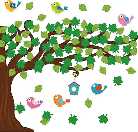 Pajean 58 Pcs Classroom Tree Bulletin Board Set Trees Cutouts Border Set with Leaves, Bird and Bird House Tree Bulletin Board Cutouts Classroom Decorations for Boards, Chalkboards, Wall