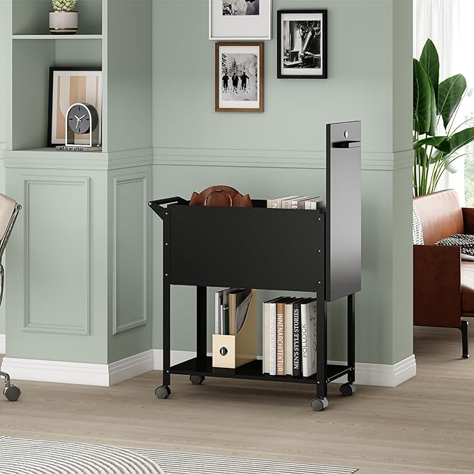 Yizosh Metal Rolling File Storage Cart with Wheels, Mobile File Cabinet with Lock, Filing Cabinet Organizer for Legal/A4 (Black)