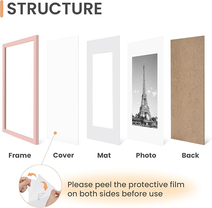 upsimpes 11x14 Picture Frame Set of 5, Display Pictures 8x10 with Mat or 11x14 Without, Wall Gallery Photo Frames, Pink