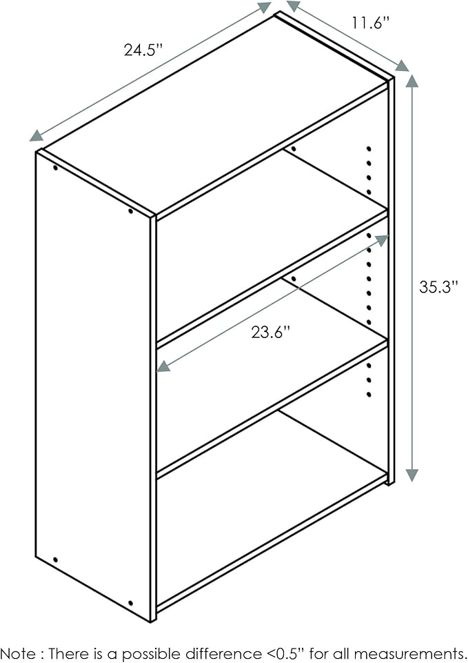 Furinno WRIGHT Book Shelf, 3-Tier Modern Bookshelf, Bookcase with Closed Back, 11.6" x 24.5" x 35.3", for Living Room, Bedroom, Home Office, Cinnamon Cherry