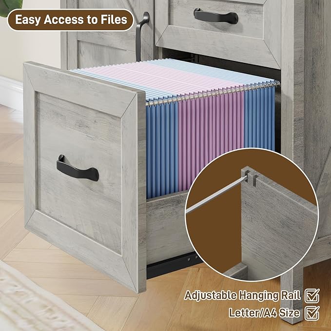 Lateral File Cabinet with 3 Drawers, Farmhouse File Cabinet for Letter/A4 Size Hanging Files, Large Wood File Storage Cabinets Printer Stand for Home Office Furniture, Grey