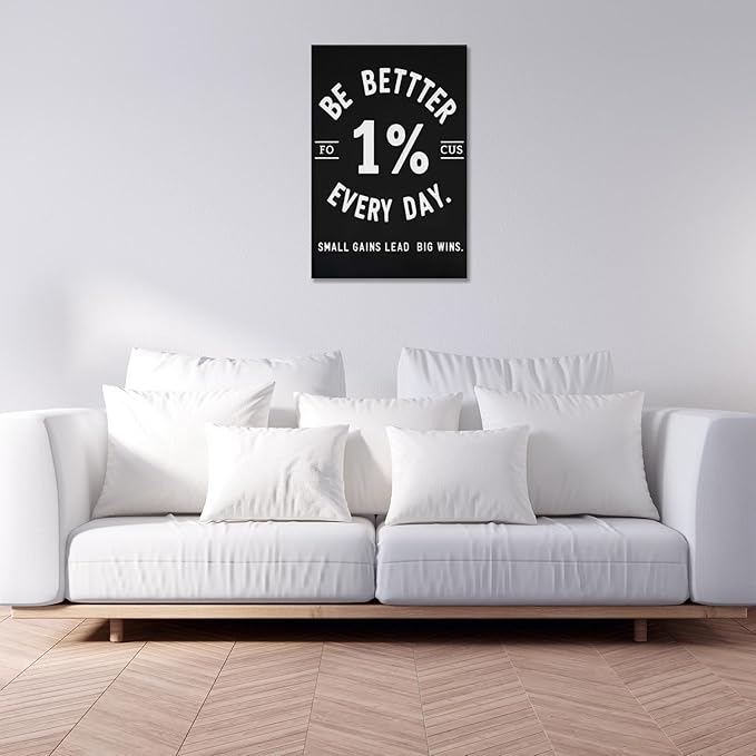 Inspirational Motivation 1% Better Every Day Canvas Poster Entrepreneur Success Life Saying Wall Art Hustle Inspiring Sign Prints Painting For Home Office Wall Decor 12x16in Framed