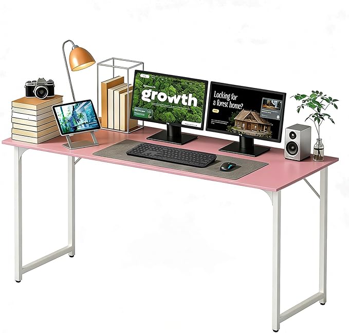 BestOffice Computer Desk,Home Office Desk, Modern Simple Style for Home Office Study Writing (Pink, 55 Inch)