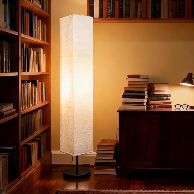 XENOID Paper Floor Lamp, Rice Paper Standing Lamp with Soft Warm Light, Minimalist Floor Lamp for Living Room Bedroom Home Decor (Bulbs Included)