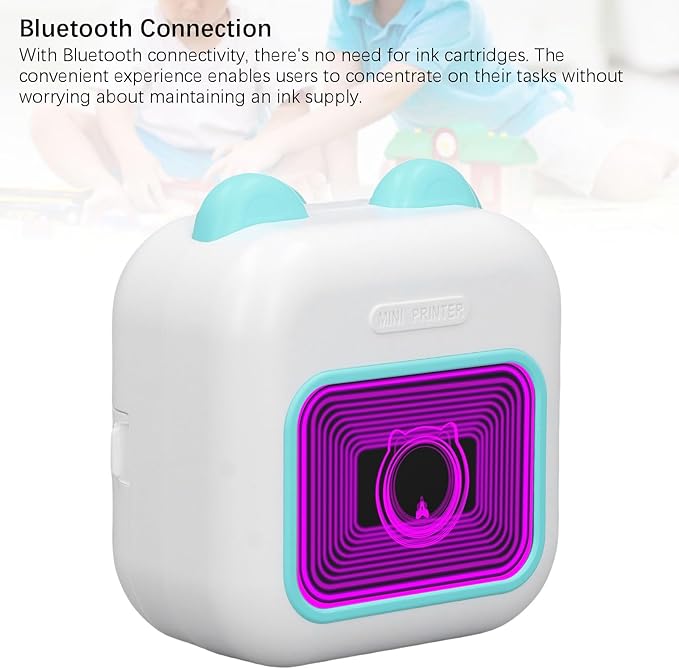 Thermal Label Printer, Mini Portable Inkless Printer with Bluetooth Connection & 7 Color Breathing Lights, Wireless Rechargeable Printing Devices for School Home Office