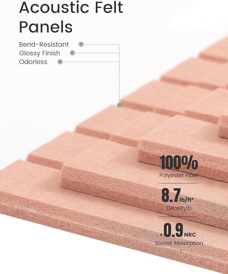 Fluxynara Felt Bulletin Board Tiles -28"x18" with 40 Adhesive Tabs, Cork Board Alternative for Office Decor, Push Pin Board Wall Organizer 6-Pack (Pink)