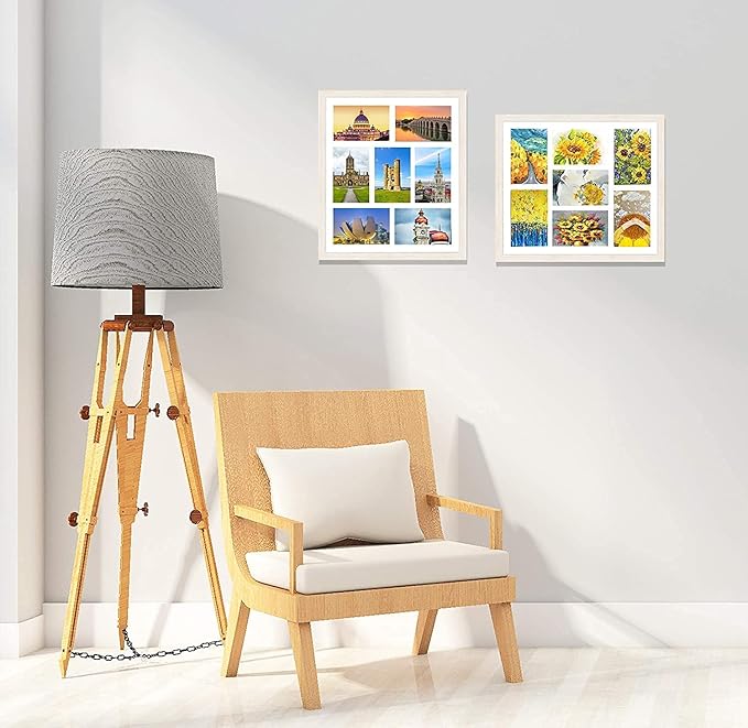 Golden State Art, Set of 2, 13.7x15.7 Distressed White Wood Collage Frame - White Mat - Displays Seven 4x6 Photos - Real Glass, Sawtooth Hanger, Swivel Tabs - Wall Mounting, Landscape, Portrait