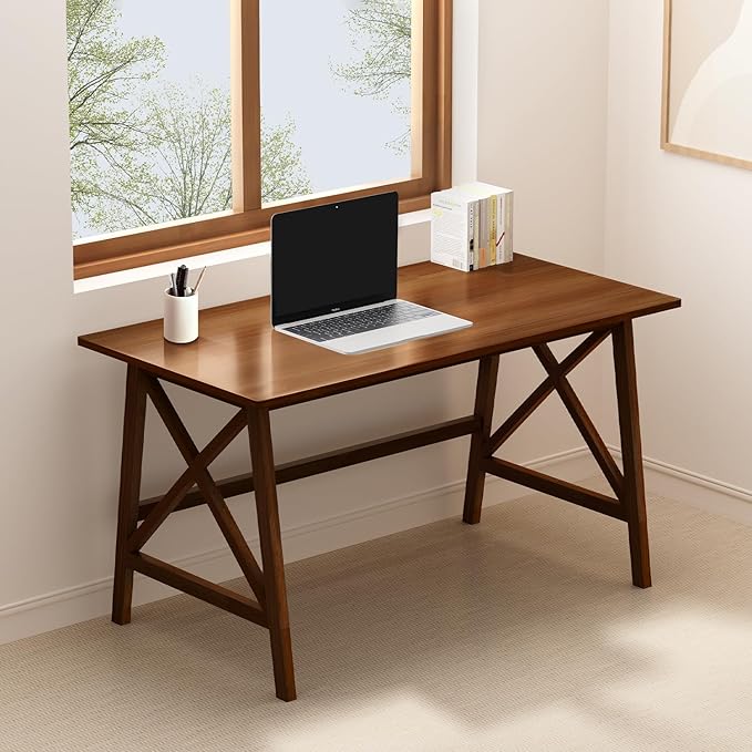 Modern Solid Wood Desk - 48" Simple Computer Table for Home Office Study Writing Workstation in Walnut, 48" W x 24" D