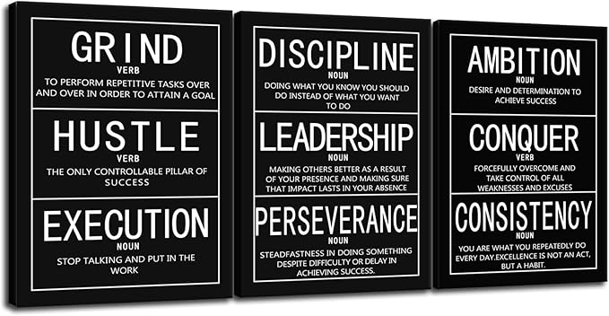 Inspirational Canvas Wall Art 3 Pieces Painting Office Decor Posters Prints Inspiring Entrepreneur Quotes Motivational Picture for Wall Art Decoration Living room Framed Ready to Hang[36''Wx 16''H]