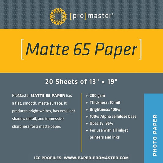 ProMaster Matte 65 Paper 13"x19" - 20 Sheets, (Model 78660)
