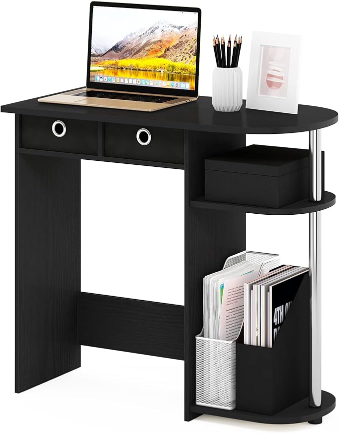 Furinno GO GREEN Desk, 31.5" Wide Gaming Desk with 2 Side Shelves and Storage Bins, Computer Desk, Office Desk for Home Office, Study Room, Dorm, Bedroom, Americano
