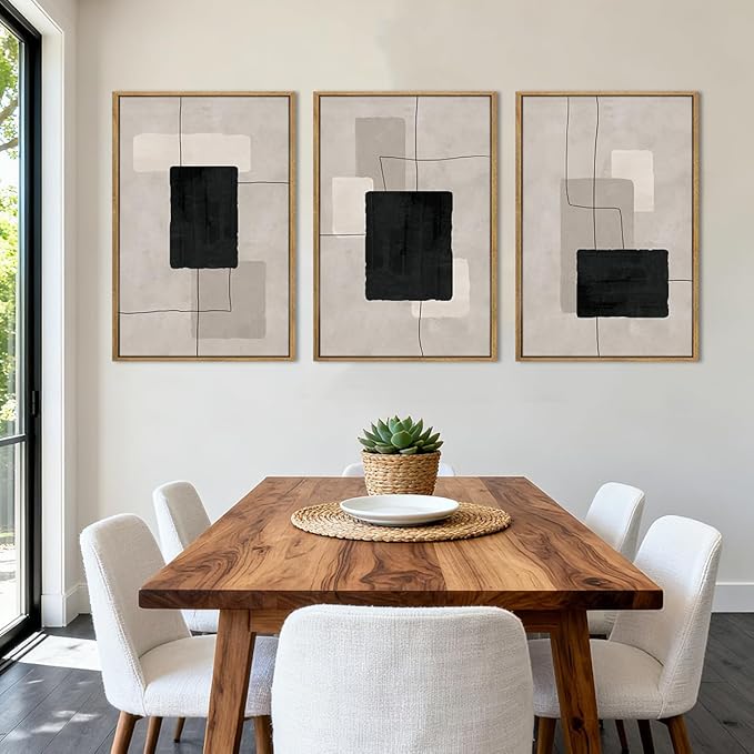 ANHUIB Modern Abstract Wall Art Canvas,Neutral Abstract Wall Art Framed,Contemporary Minimalist Prints,Geometric Line Artwork,3 Piece 16 * 24IN Mid Century Painting for Living Room Bedroom Office