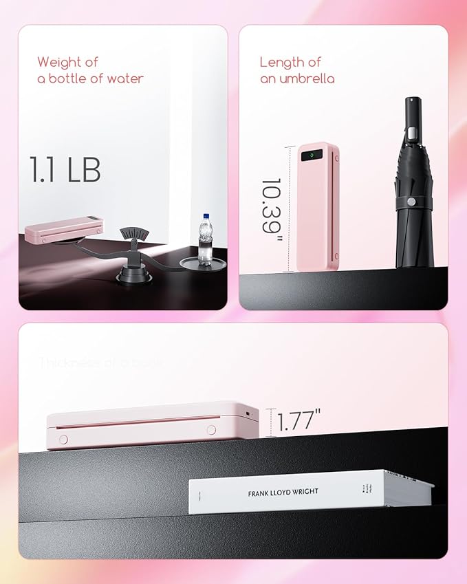 TATTMUSE Inkless Portable Thermal Printer Pink & 200 Sheets 8.5" x 11" US Letter Thermal Paper, Compatible with iPhone Android Laptop for Home Office