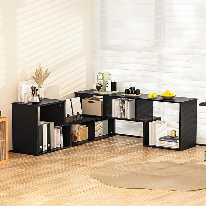 Recaceik Cube Bookshelf 2 Shelf Bookcase L-Shaped TV Console Stand Modern Entertainment Center with Open Storage Shelves for CDs/Movies/Books for Living Room, Bedroom, Home Office