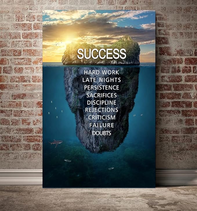 Inspirational Wall Art Success Island Pictures Inspiration Motivation Inspire Entrepreneur Quotes Canvas Painting Prints Home Decor for Living Room Office, Framed 28" Wx44 H