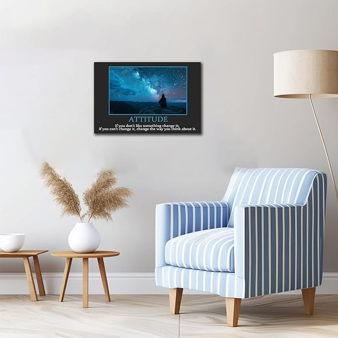 UZMKM - Inspirational Canvas Wall Art, ATTITUDE Mindset Quotes Waman Watch Star Picture Prints, Success Framed Company Poster, Positive Quotes Wall Painting for Home Office Workplace 18x24 Inch