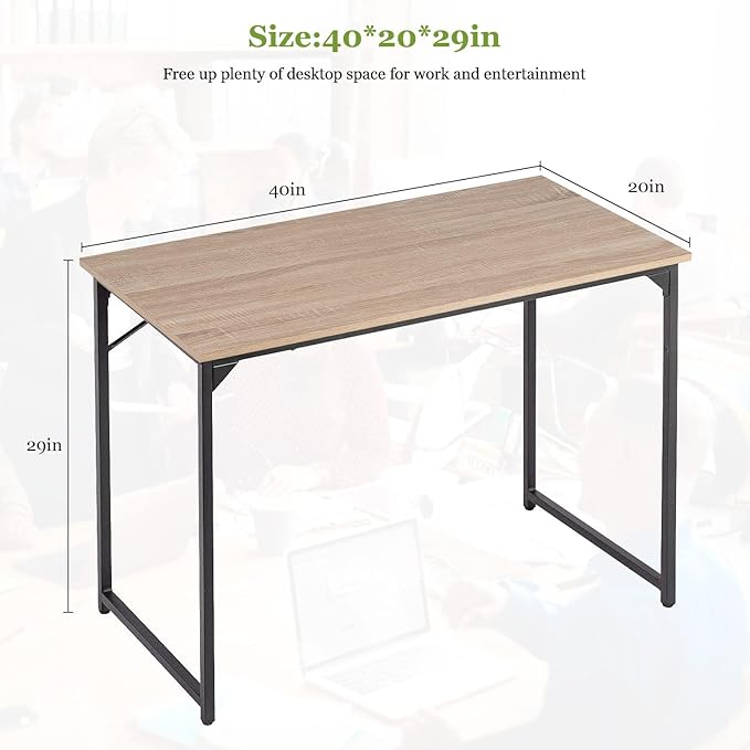 Computer Desk, 39 Inch Office Desk with Metal Frame, Home Office Desk, Modern Simple Style for Small Space Home Office, Living Room, Bedroom, Nature
