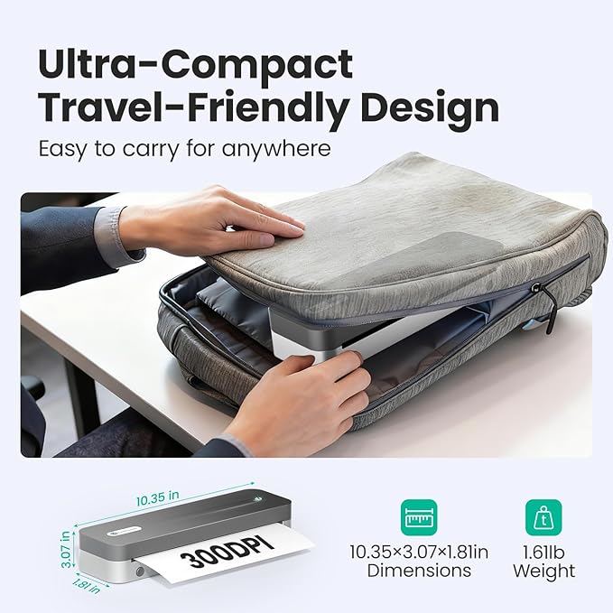 P1 Pro Ink-Free Thermal Printer, Portable US Letter Size Bluetooth Printer with 1 Roll Paper, for iPhone Android Computer, Home Office Use