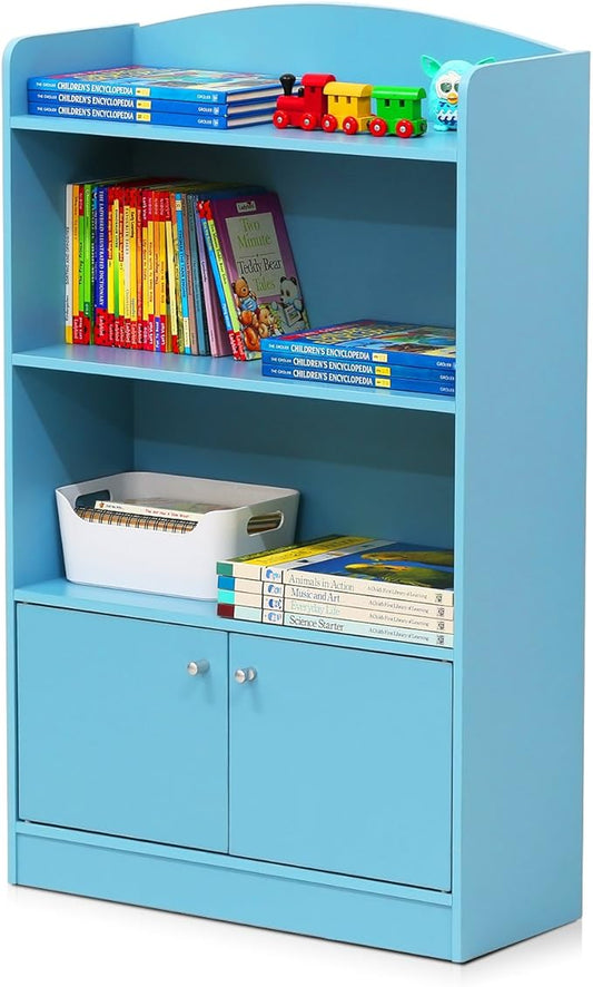 Furinno LOVA Book Shelf, Bookshelf with Storage Cabinet, Bookcase with Door, 11.8 x 23.6 x 37.3, for Living Reoom, Bedroom, Home Office, Light Blue