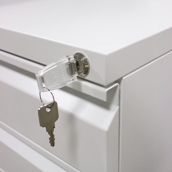 3 Drawer File Cabinet with Lock, Steel Mobile Filing Cabinet on Anti-tilt Wheels, Rolling Locking Office Cabinets Under Desk for Legal/Letter Size (White)