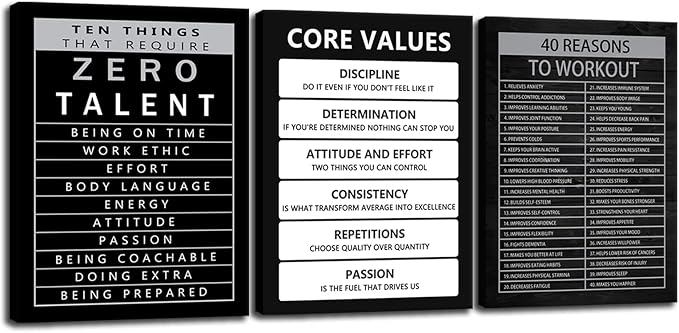 Inspirational Core Values Wall Art Ten Things That Require Zero Talent Poster 3 Pieces Canvas Office Decor Inspiring Framed Prints Motivational Quotes for Wall Art Decor Ready to Hang[36''Wx 16''H]