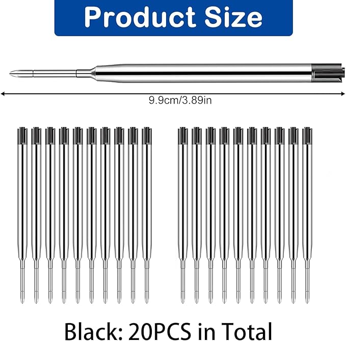 20 Pack Ink Pen Refills for Parker, Ballpoint Pen Refills, 3.9" Medium 1.0 mm Tip, Smooth Quick-Drying Ink for Click Pens,20 Black Replacement Refills for Long-Lasting Writing
