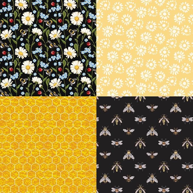 Honey Bee Flower Scrapbook Pad – 24 Sheets 6x6 Single-Side Craft Sheets for Card Making, Journals, DIY Projects, Vintage Yellow Black Floral Designs