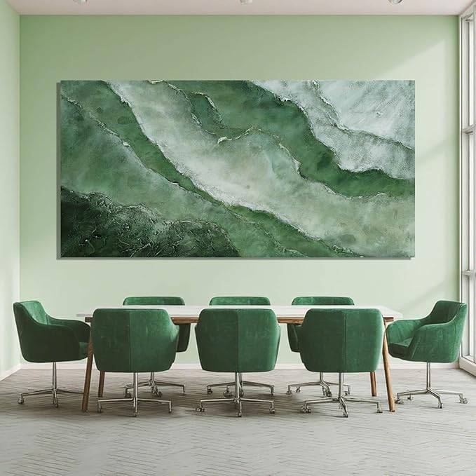 ZENPEE Green Modern Wall Art, Texture Abstract Oil Painting, for Living Room, Wall Decor for Office, 29" x 58" Canvas Painting