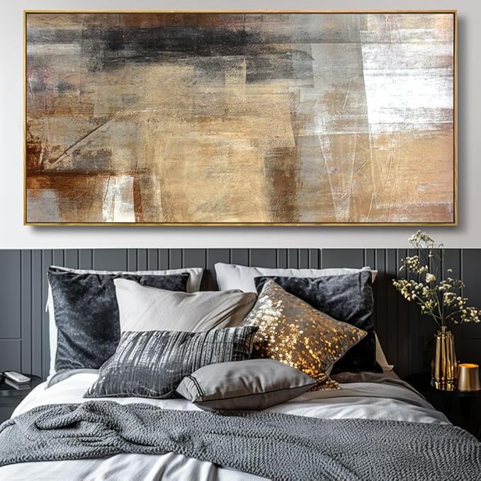 Wall Art Abstract Wall Decor Yellow Black Ink Canvas Painting Modern Artwork for Living Room Bedroom Dining Room Home Office Decor 30"x60" with Framed