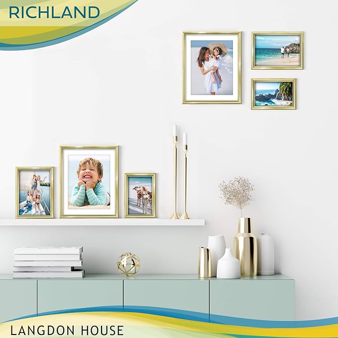 Langdon House 8x10 Gold Picture Frame w/Mat - Distinguished Edging for Classic Style - Richland Collection