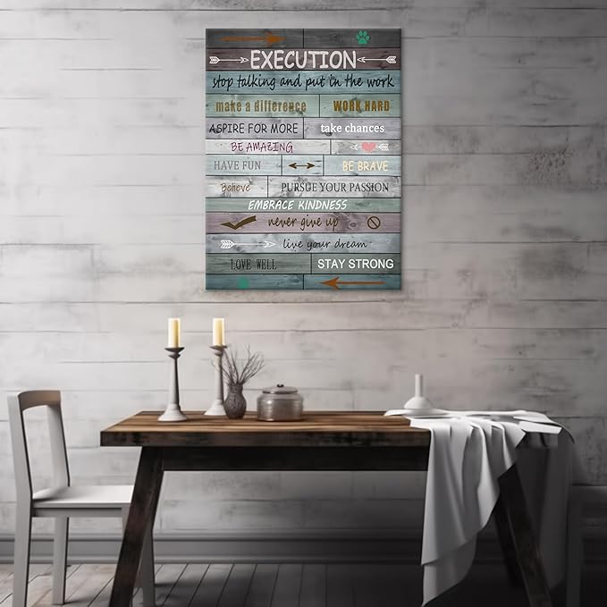 Motivational Poster Wall Art Execution Inspirational Entrepreneur Quotes Print on Canvas Picture Painting Wall Decor Artwork for Bedroom Office Gym Classroom Stretched and Framed [18" W x 24" H]