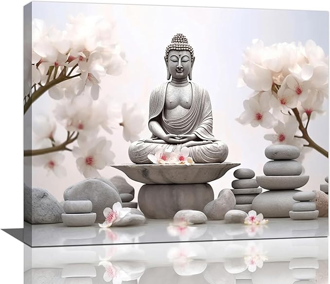 yerretin Buddha Zen Wall Art Buddhist Pictures Wall Decor Blossom Statue Canvas Meditation Painting Modern Artwork Home Decoration for Bathroom Living Room Bedroom Spa Yoga Framed 20"x16"