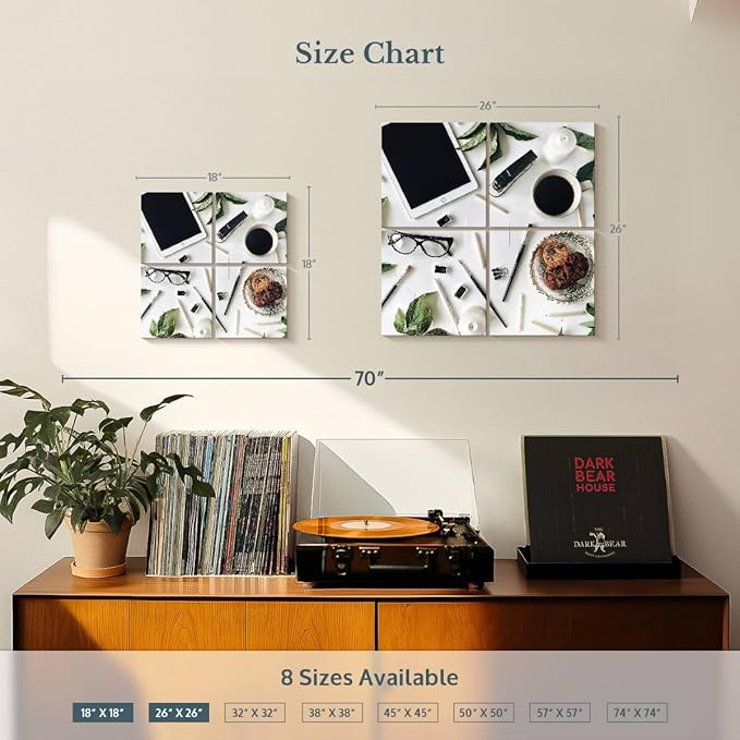 ElephantStock - Workspace Wall Art - Square Multi Panel Canvas - 4 Piece Home Office Wall Decor - Photography Profession Multi Piece Wall Art - Brown And Green Decor - 18" x 18"