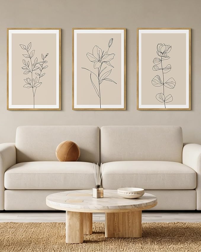 Drsoum Flower Wall Art Vintage Floral Minimalist Wall Hanging Decor Bohemain Botanical Prints Artwork for Bedroom Living Room Hallway 24x36in Natural Framed