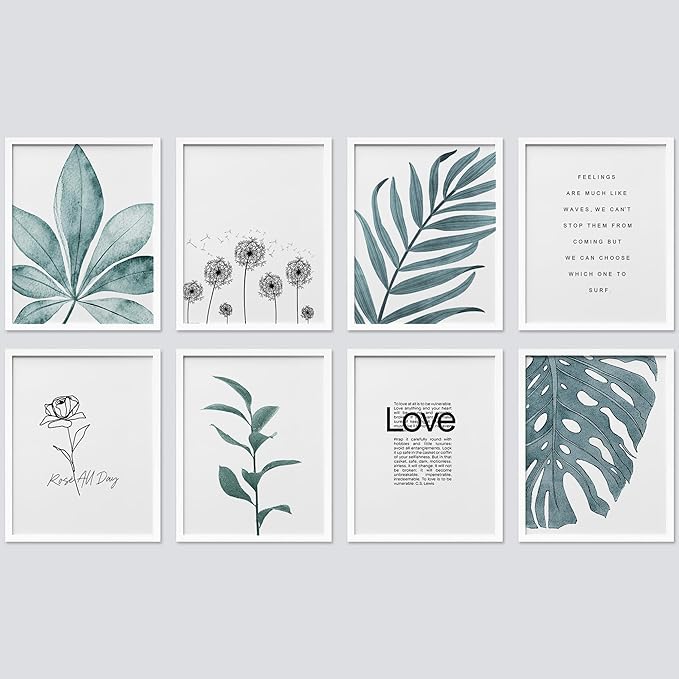 SIGNWIN Framed Poster Bathroom Decor, Wall Art Room Decor Multicolor for Living Room, Bedroom, Office Pastel Tropical Jungle Botanical Flower Plants Nature Abstract Shapes - 8"x10"x 8 White