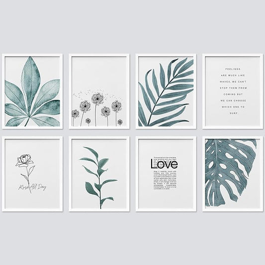 SIGNWIN Framed Poster Bathroom Decor, Wall Art Room Decor Multicolor for Living Room, Bedroom, Office Pastel Tropical Jungle Botanical Flower Plants Nature Abstract Shapes - 12"x16"x 8 White