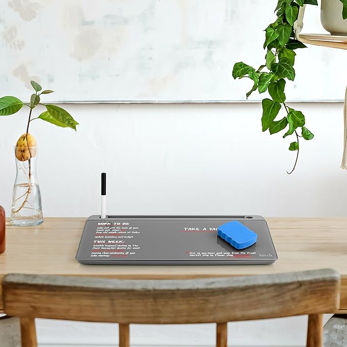 Birch Small Desktop Whiteboard – Glass Dry Erase Board Desk Pad Keyboard Stand with Storage Compartment, Adjustable Dividers, 3 Markers, Eraser & Holder – Perfect for Office, Home, & School (Charcoal)