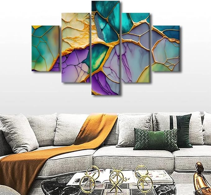 Canvas Wall Art Decor Abstract Canvas Art Modern 5 Panel Home Wall Decor Mountains Rivers Lakes Seas Abstract Painting Art for Abstract Enthusiasts Room Decoration Stretched Ready to Hang 60x40 in